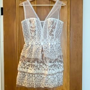 Embroidered and mesh bustier dress